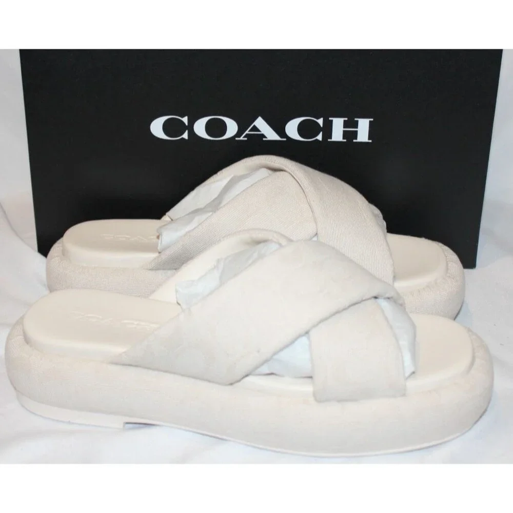 Coach Women's‎ Penelope Signature C Platform Sandals Chalk NIB $195